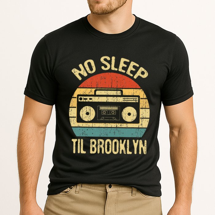 No Sleep Til Brooklyn Retro Old School Stereo Ghetto Blaster Cooling Performance Crew T-Shirt