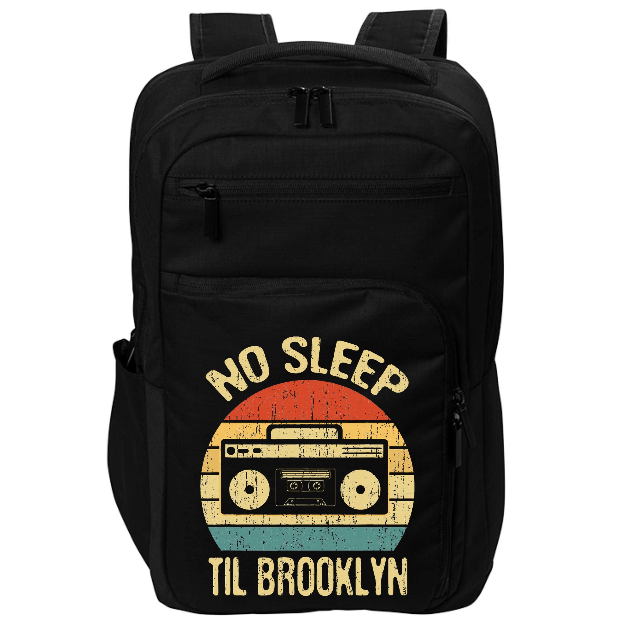 No Sleep Til Brooklyn Retro Old School Stereo Ghetto Blaster Impact Tech Backpack