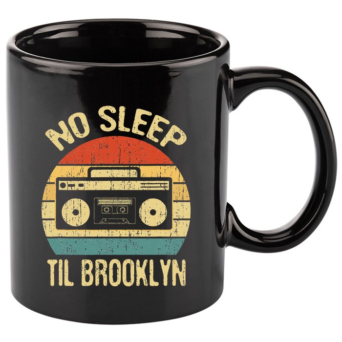 No Sleep Til Brooklyn Retro Old School Stereo Ghetto Blaster 11oz C Handle Ceramic Mug