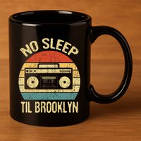 No Sleep Til Brooklyn Retro Old School Stereo Ghetto Blaster 11oz C Handle Ceramic Mug