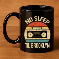 No Sleep Til Brooklyn Retro Old School Stereo Ghetto Blaster 11oz C Handle Ceramic Mug