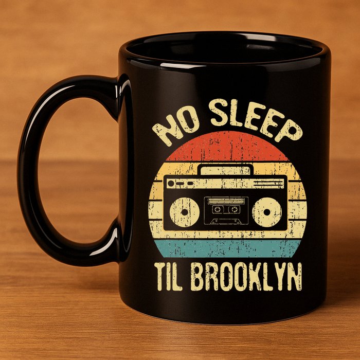 No Sleep Til Brooklyn Retro Old School Stereo Ghetto Blaster 11oz C Handle Ceramic Mug