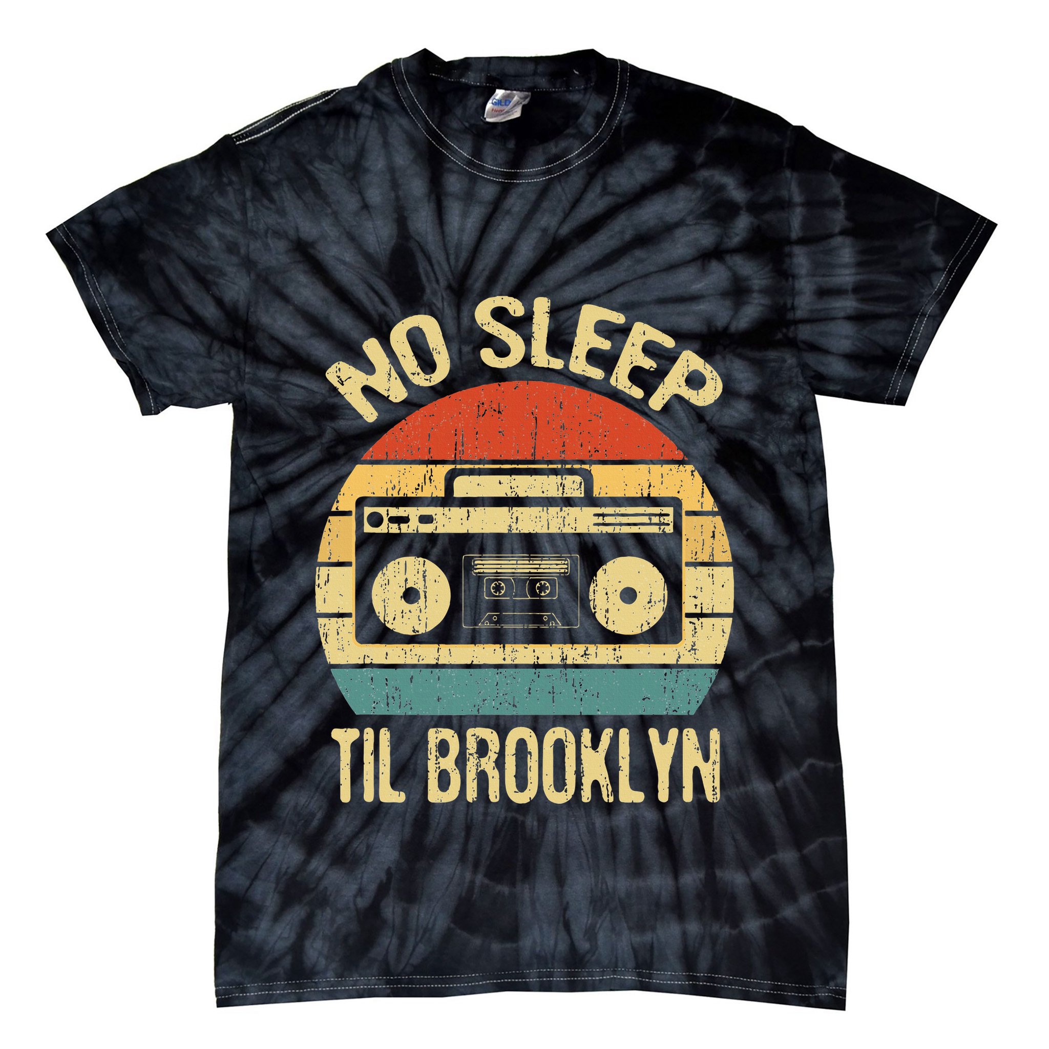 No Sleep Til Brooklyn Retro Old School Stereo Ghetto Blaster Tie-Dye T-Shirt