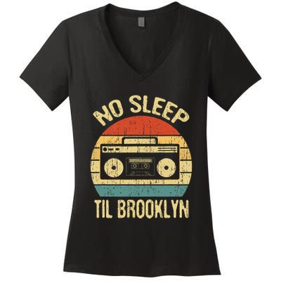 No Sleep Til Brooklyn Retro Old School Stereo Ghetto Blaster Women's V-Neck T-Shirt