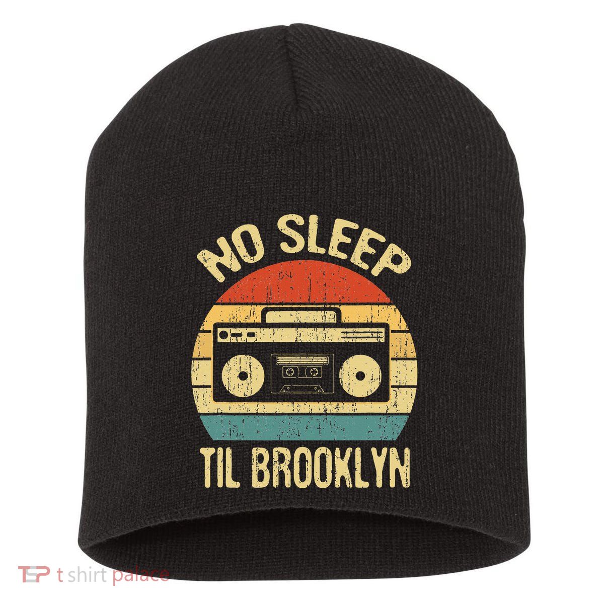 No Sleep Til Brooklyn Retro Old School Stereo Ghetto Blaster Short Acrylic Beanie
