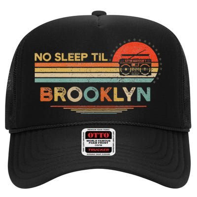 No Sleep Til Brooklyn Old School Portable Stereo Retro High Crown Mesh Back Trucker Hat