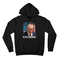 Never Surrender Trump Mug Shot 2024 President American Flag Hoodie