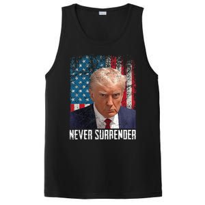 Never Surrender Trump Mug Shot 2024 President American Flag PosiCharge Competitor Tank