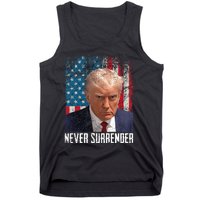 Never Surrender Trump Mug Shot 2024 President American Flag Tank Top