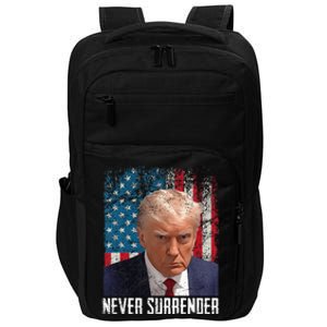 Never Surrender Trump Mug Shot 2024 President American Flag Impact Tech Backpack