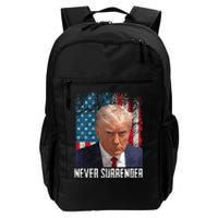 Never Surrender Trump Mug Shot 2024 President American Flag Daily Commute Backpack