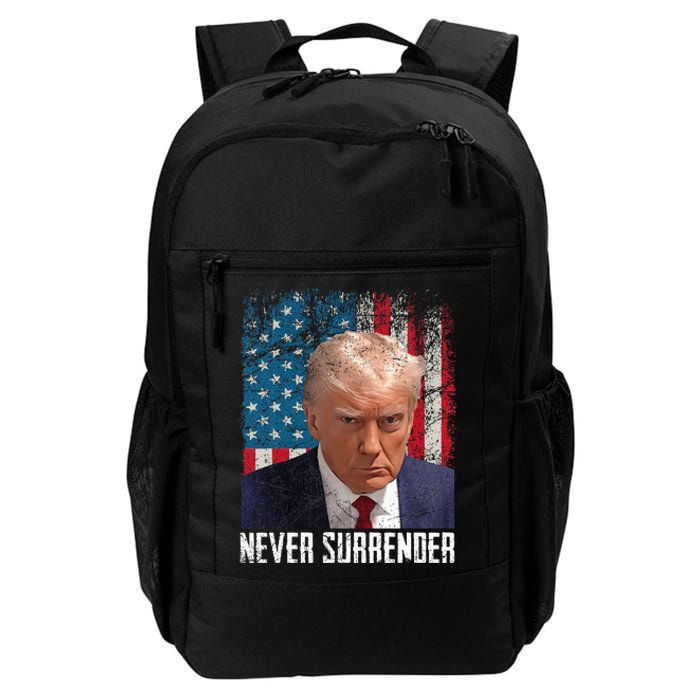 Never Surrender Trump Mug Shot 2024 President American Flag Daily Commute Backpack