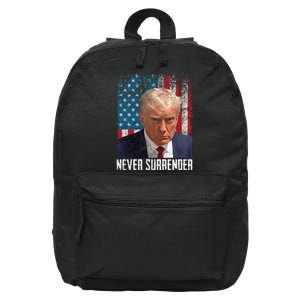 Never Surrender Trump Mug Shot 2024 President American Flag 16 in Basic Backpack