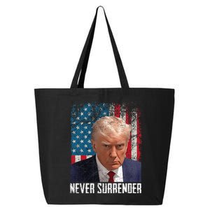 Never Surrender Trump Mug Shot 2024 President American Flag 25L Jumbo Tote