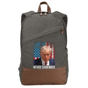 Never Surrender Trump Mug Shot 2024 President American Flag Cotton Canvas Backpack