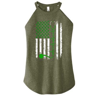 Nurse Shamrock Us Flag Stethoscope St Patricks Day Heartbeat Gift Women’s Perfect Tri Rocker Tank