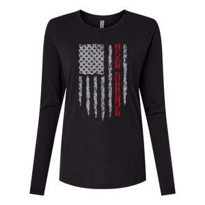 Never Surrender Usa Flag Never Surrender Womens Cotton Relaxed Long Sleeve T-Shirt