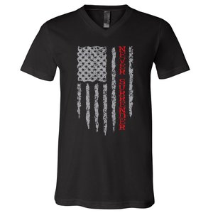 Never Surrender Usa Flag Never Surrender V-Neck T-Shirt