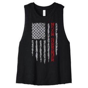 Never Surrender Usa Flag Never Surrender Women's Racerback Cropped Tank