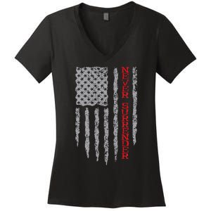 Never Surrender Usa Flag Never Surrender Women's V-Neck T-Shirt