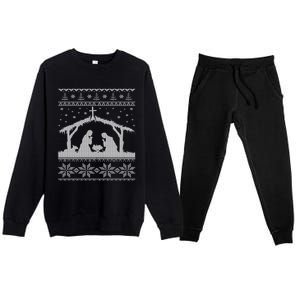 Nativity Scene Ugly Christmas Design Gift Premium Crewneck Sweatsuit Set