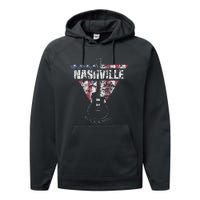 Nashville Souvenir Vintage American Flag Guitar Player Performance Fleece Hoodie