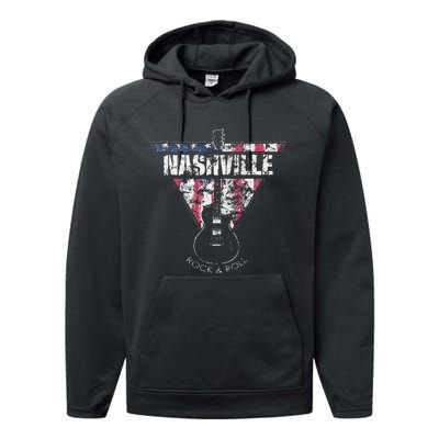 Nashville Souvenir Vintage American Flag Guitar Player Performance Fleece Hoodie