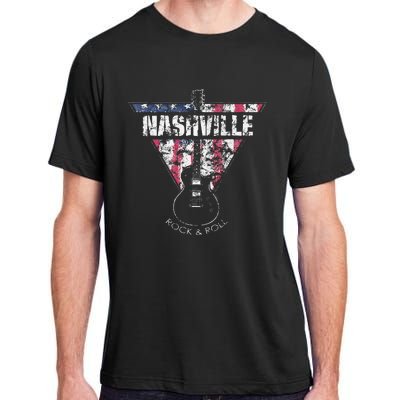 Nashville Souvenir Vintage American Flag Guitar Player Adult ChromaSoft Performance T-Shirt