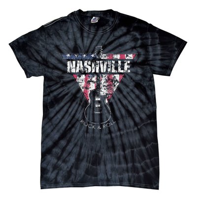 Nashville Souvenir Vintage American Flag Guitar Player Tie-Dye T-Shirt