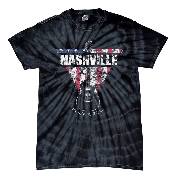 Nashville Souvenir Vintage American Flag Guitar Player Tie-Dye T-Shirt