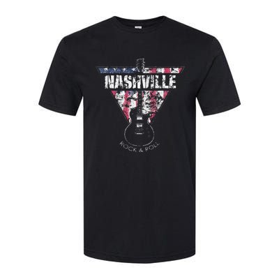 Nashville Souvenir Vintage American Flag Guitar Player Softstyle CVC T-Shirt