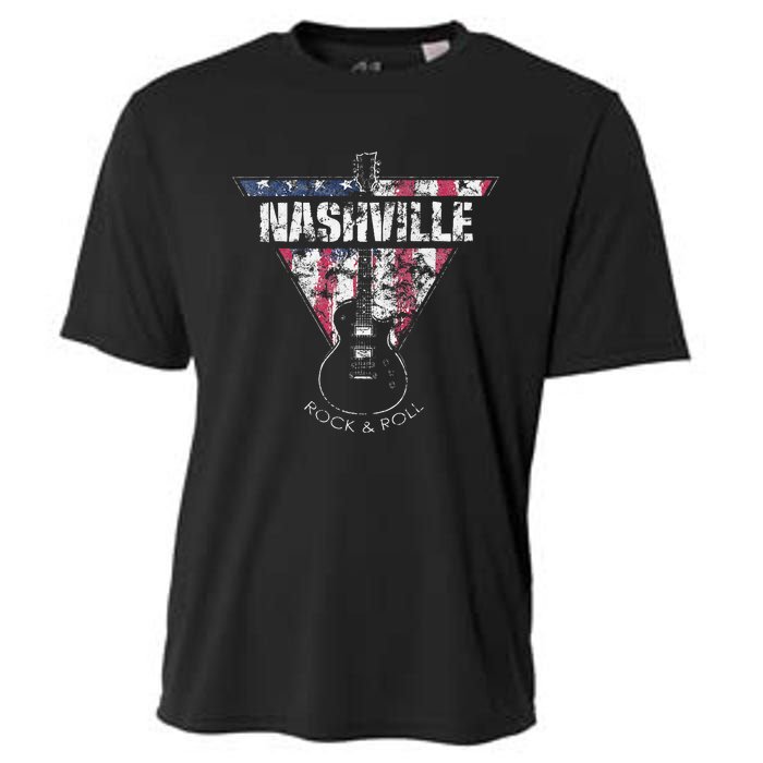 Nashville Souvenir Vintage American Flag Guitar Player Cooling Performance Crew T-Shirt