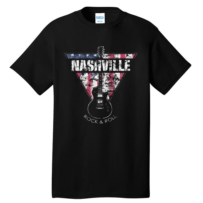 Nashville Souvenir Vintage American Flag Guitar Player Tall T-Shirt