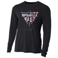 Nashville Souvenir Vintage American Flag Guitar Player Cooling Performance Long Sleeve Crew