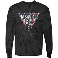 Nashville Souvenir Vintage American Flag Guitar Player Tie-Dye Long Sleeve Shirt