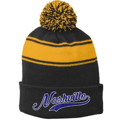 Nashville Soccer Vintage Fan Stripe Pom Pom Beanie