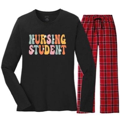 Nursing Student Week Groovy Appreciation Day For Women Work Women's Long Sleeve Flannel Pajama Set 