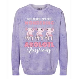 Never Stop Wondering Axolotl Questions Teacher  Colorblast Crewneck Sweatshirt