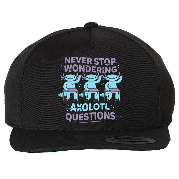 Never Stop Wondering AXOLOTL QUESTIONS Wool Snapback Cap