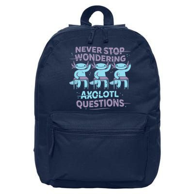 Never Stop Wondering AXOLOTL QUESTIONS 16 in Basic Backpack