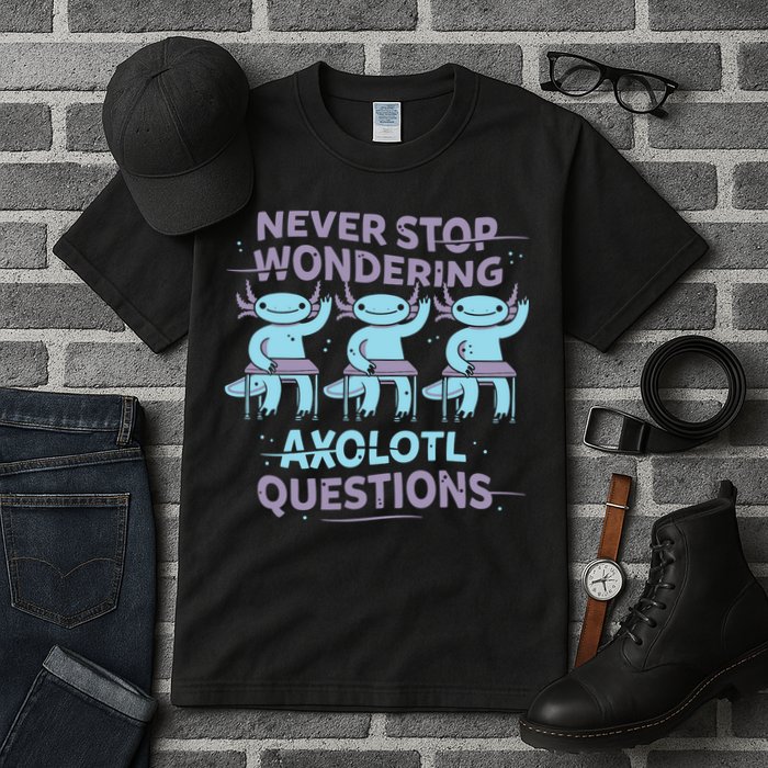 Never Stop Wondering Axolotl Questions Tall T-Shirt