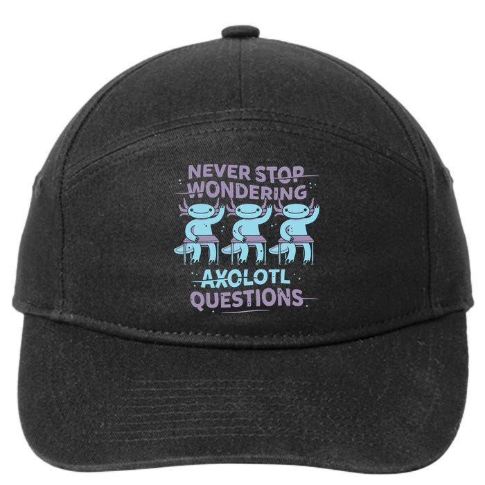 Never Stop Wondering Axolotl Questions 7-Panel Snapback Hat