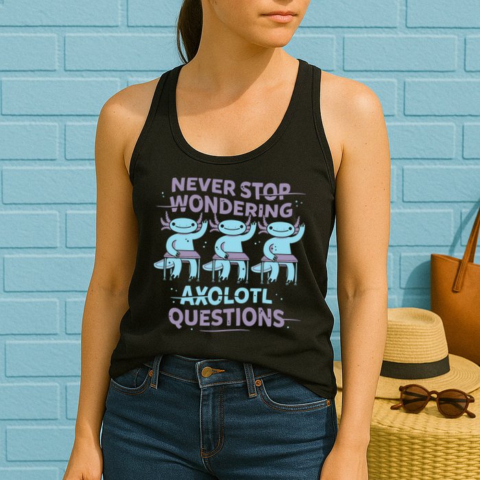 Never Stop Wondering Axolotl Questions Womens Tank Top