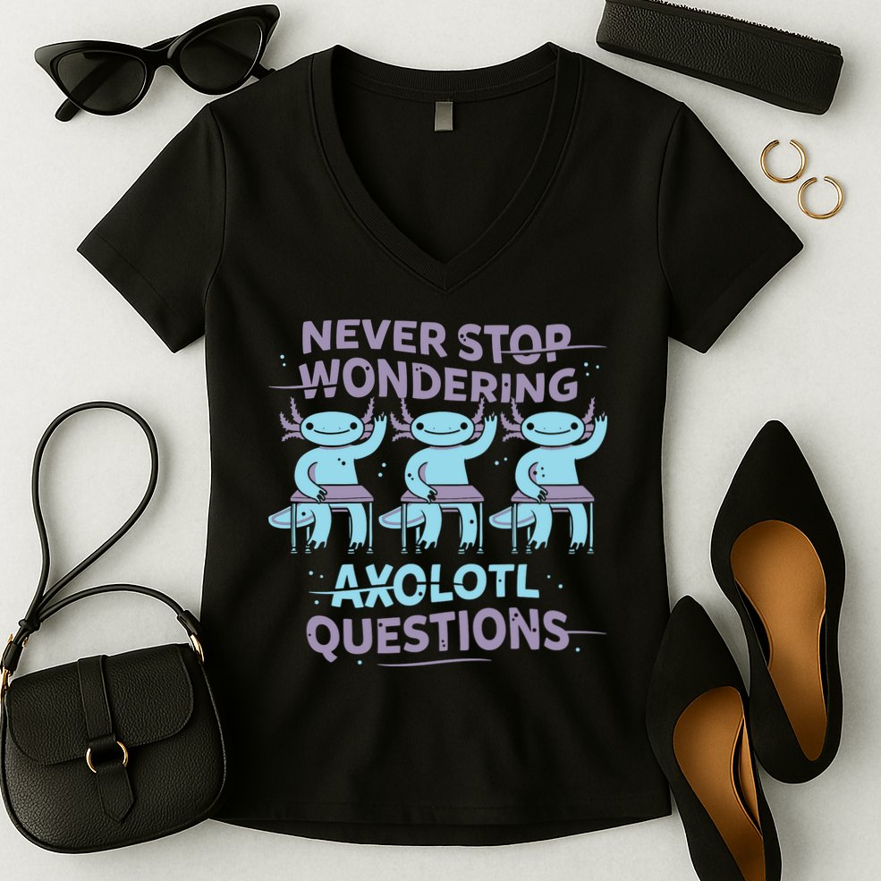Never Stop Wondering Axolotl Questions Women's V-Neck T-Shirt