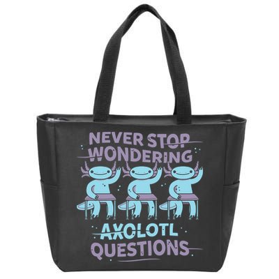Never Stop Wondering Axolotl Questions Zip Tote Bag