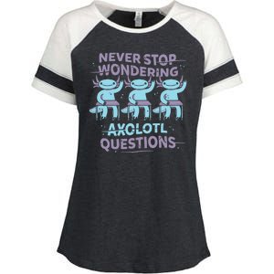 Never Stop Wondering Axolotl Questions Enza Ladies Jersey Colorblock Tee