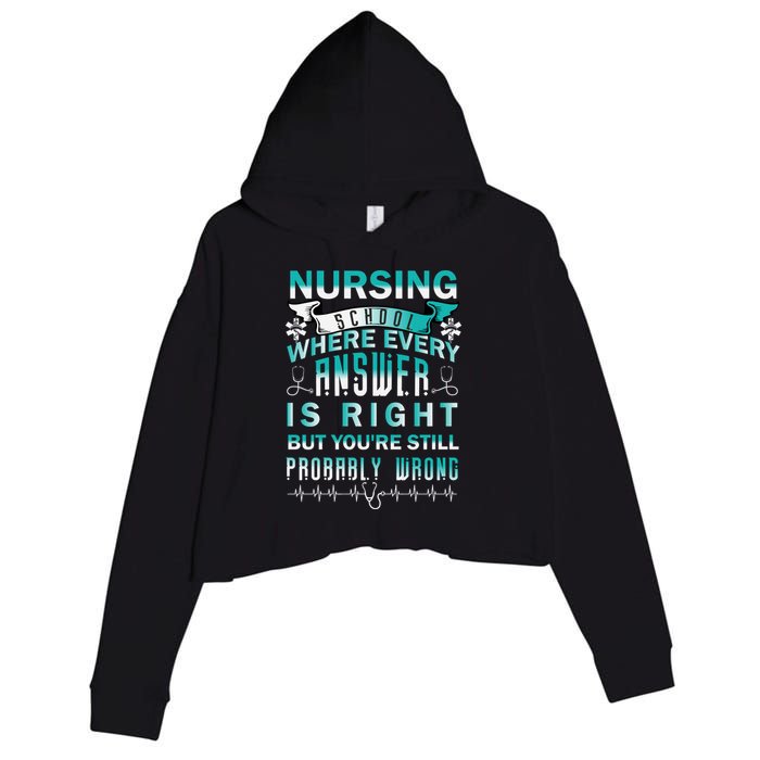 Nursing School Where Every Answer Is Right But You're Still Probably Wrong Crop Fleece Hoodie