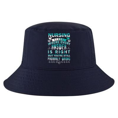 Nursing School Where Every Answer Is Right But You're Still Probably Wrong Cool Comfort Performance Bucket Hat