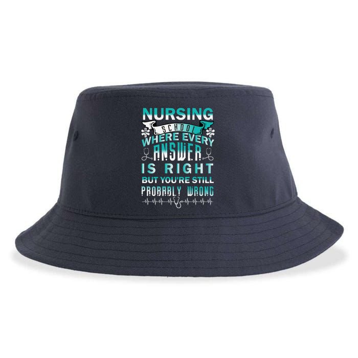 Nursing School Where Every Answer Is Right But You're Still Probably Wrong Sustainable Bucket Hat