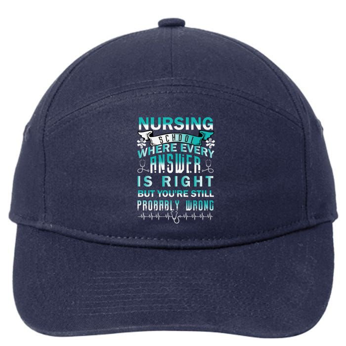 Nursing School Where Every Answer Is Right But You're Still Probably Wrong 7-Panel Snapback Hat